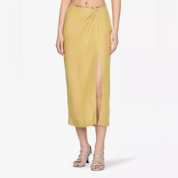 NWOT Sandro Rhinestone Waist Olariane Midi Skirt-w/ missing crystals/dropped hem - Picture 2 of 16